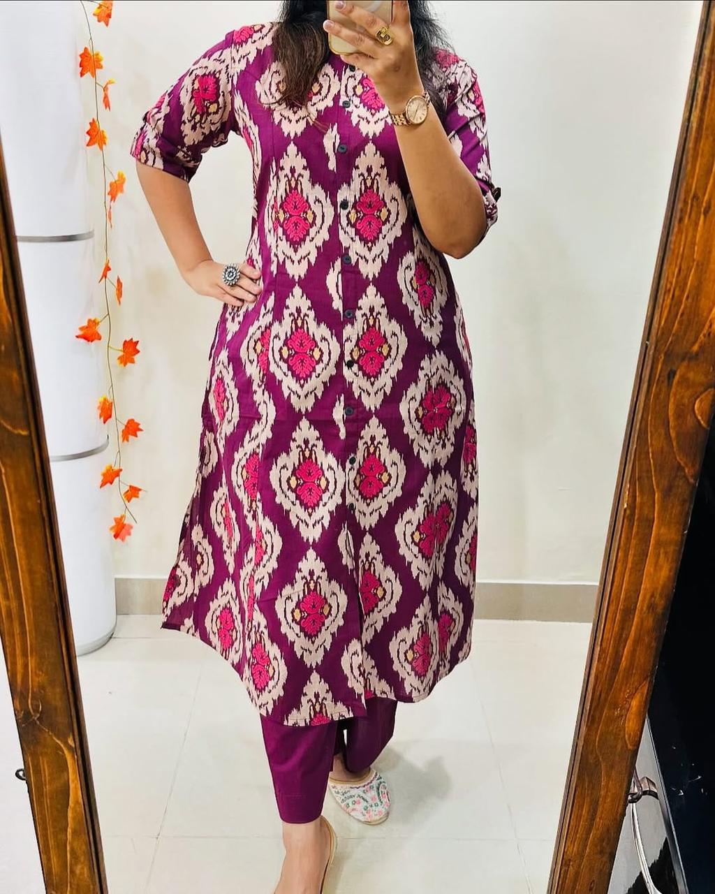 Floral Fine cotton kurti Palazza set :3 piece suit(top,bottom&dupatta)