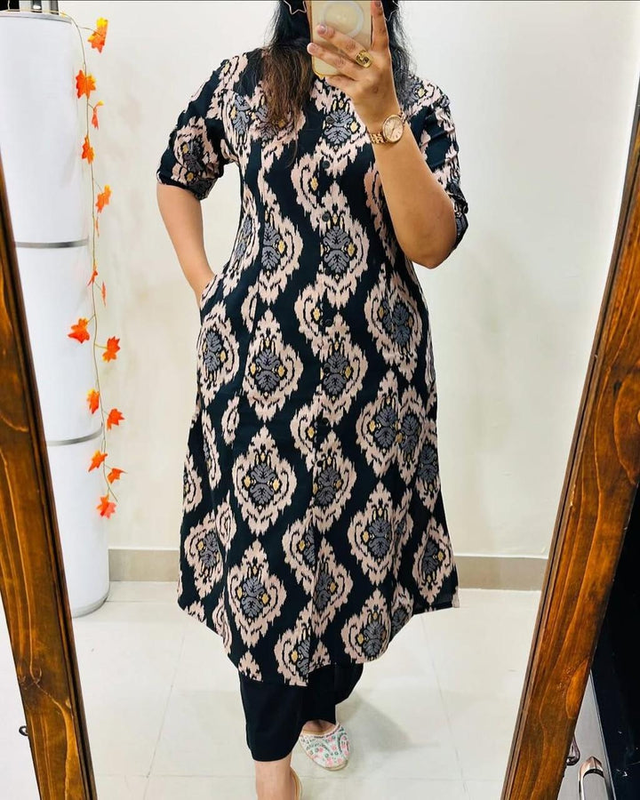 Floral Fine cotton kurti Palazza set :3 piece suit(top,bottom&dupatta)