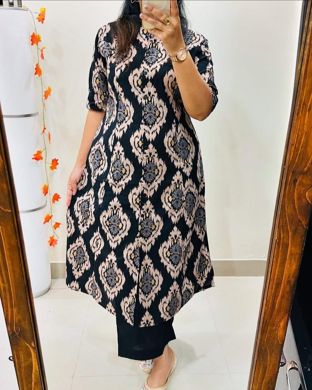 Floral Fine cotton kurti Palazza set :3 piece suit(top,bottom&dupatta)