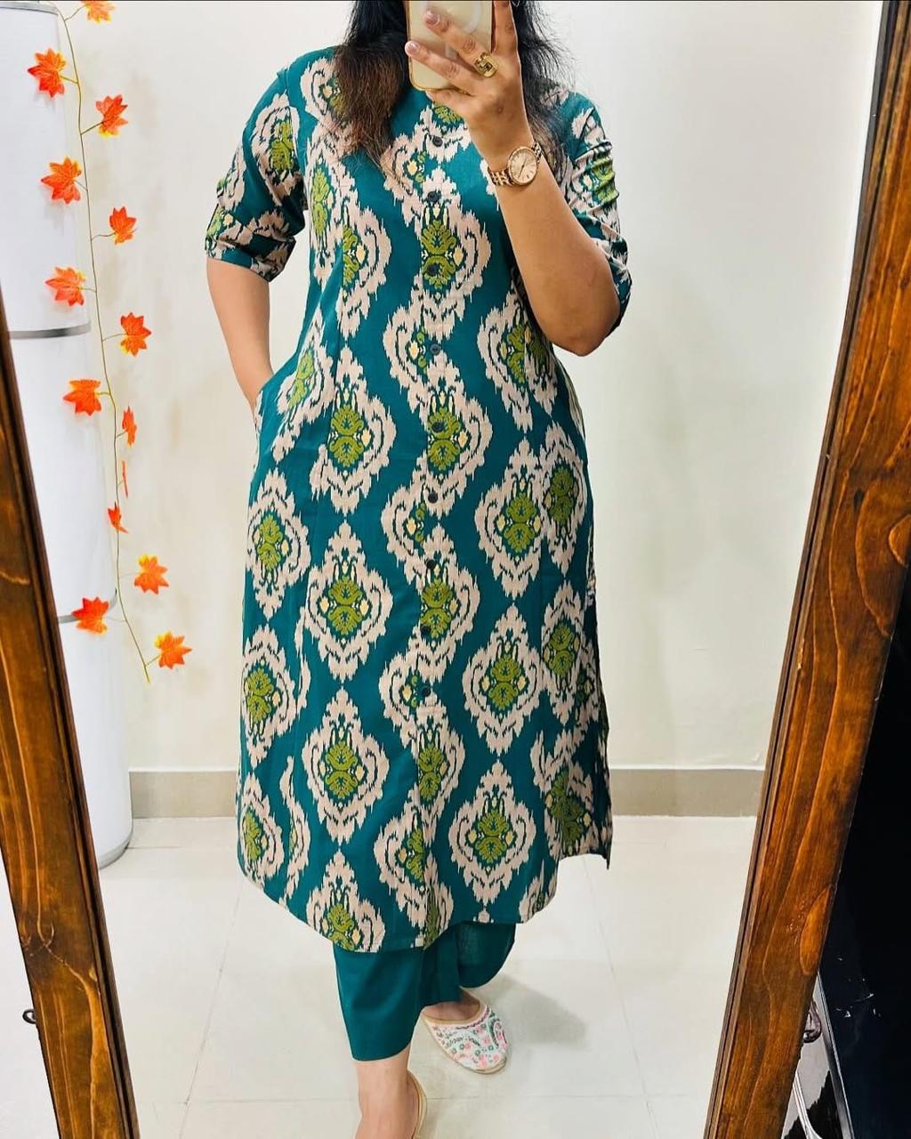 Floral Fine cotton kurti Palazza set :3 piece suit(top,bottom&dupatta)