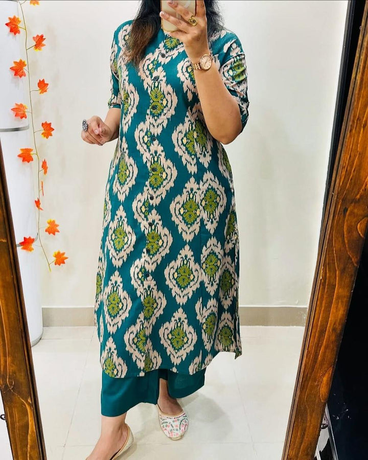 Floral Fine cotton kurti Palazza set :3 piece suit(top,bottom&dupatta)