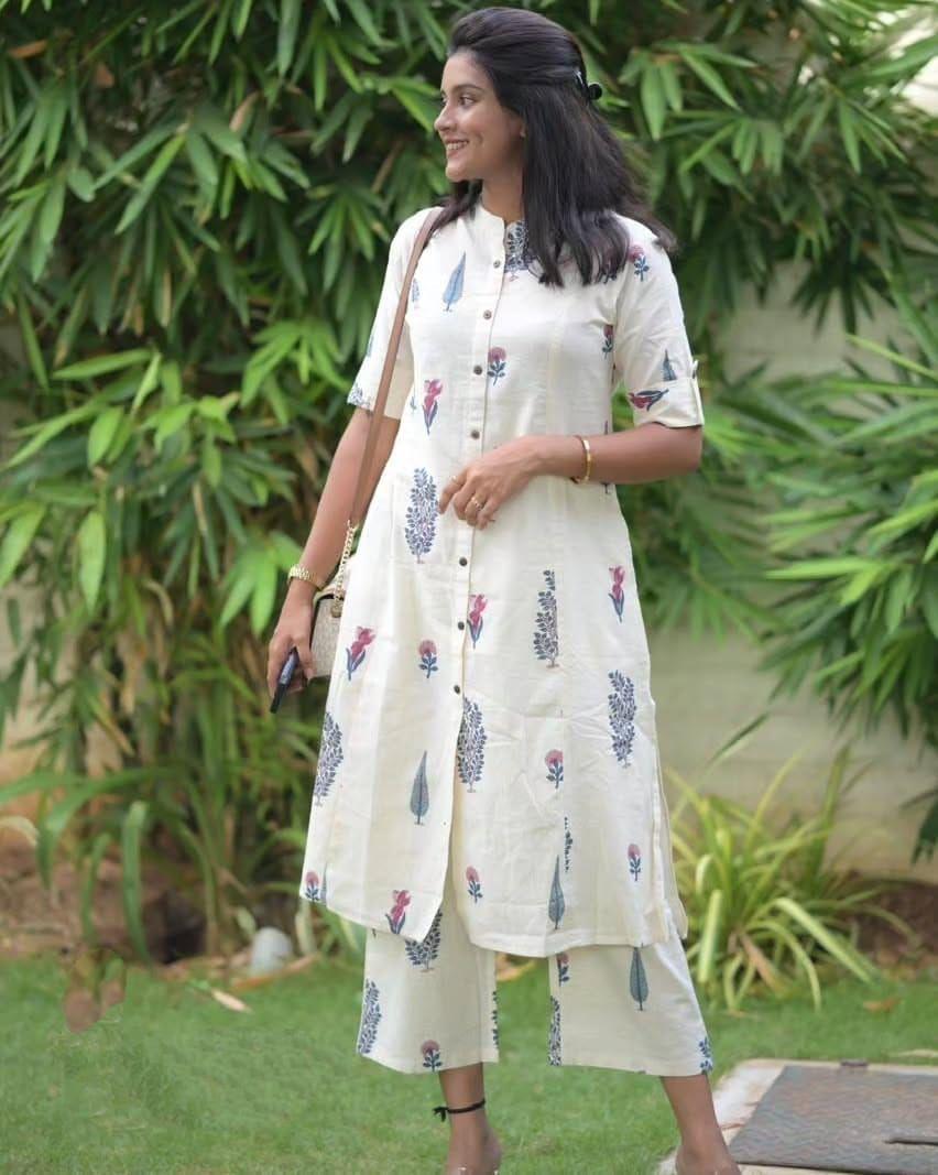 Floral Fine cotton kurti Palazza set :3 piece suit(top,bottom&dupatta)