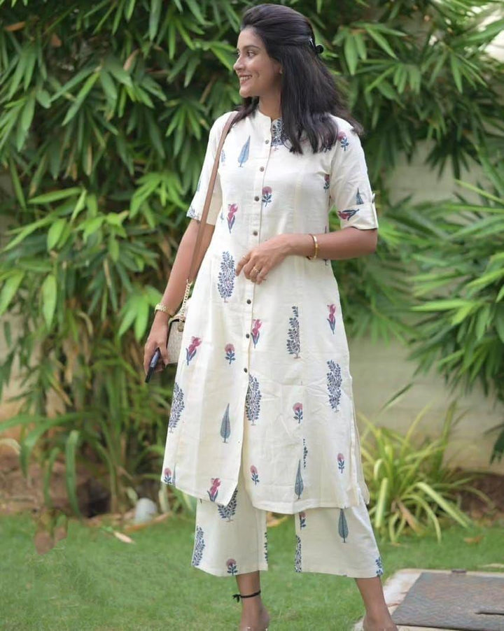 Floral Fine cotton kurti Palazza set :3 piece suit(top,bottom&dupatta)