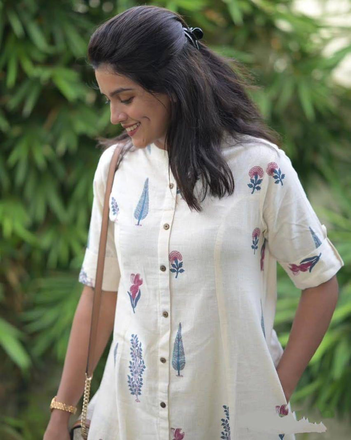 Floral Fine cotton kurti Palazza set :3 piece suit(top,bottom&dupatta)