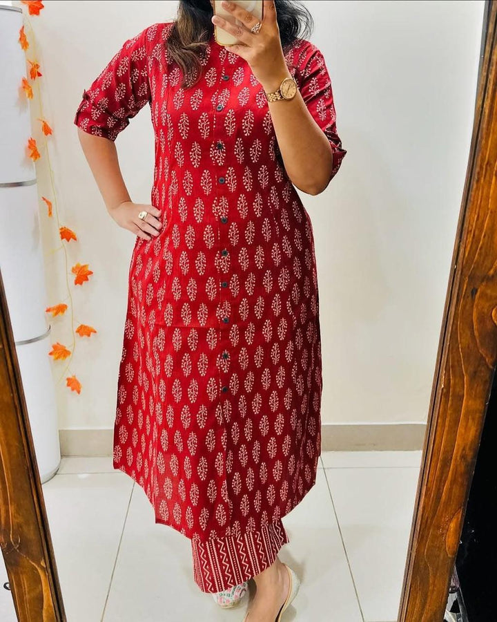 Floral Fine cotton kurti Palazza set :3 piece suit(top,bottom&dupatta)