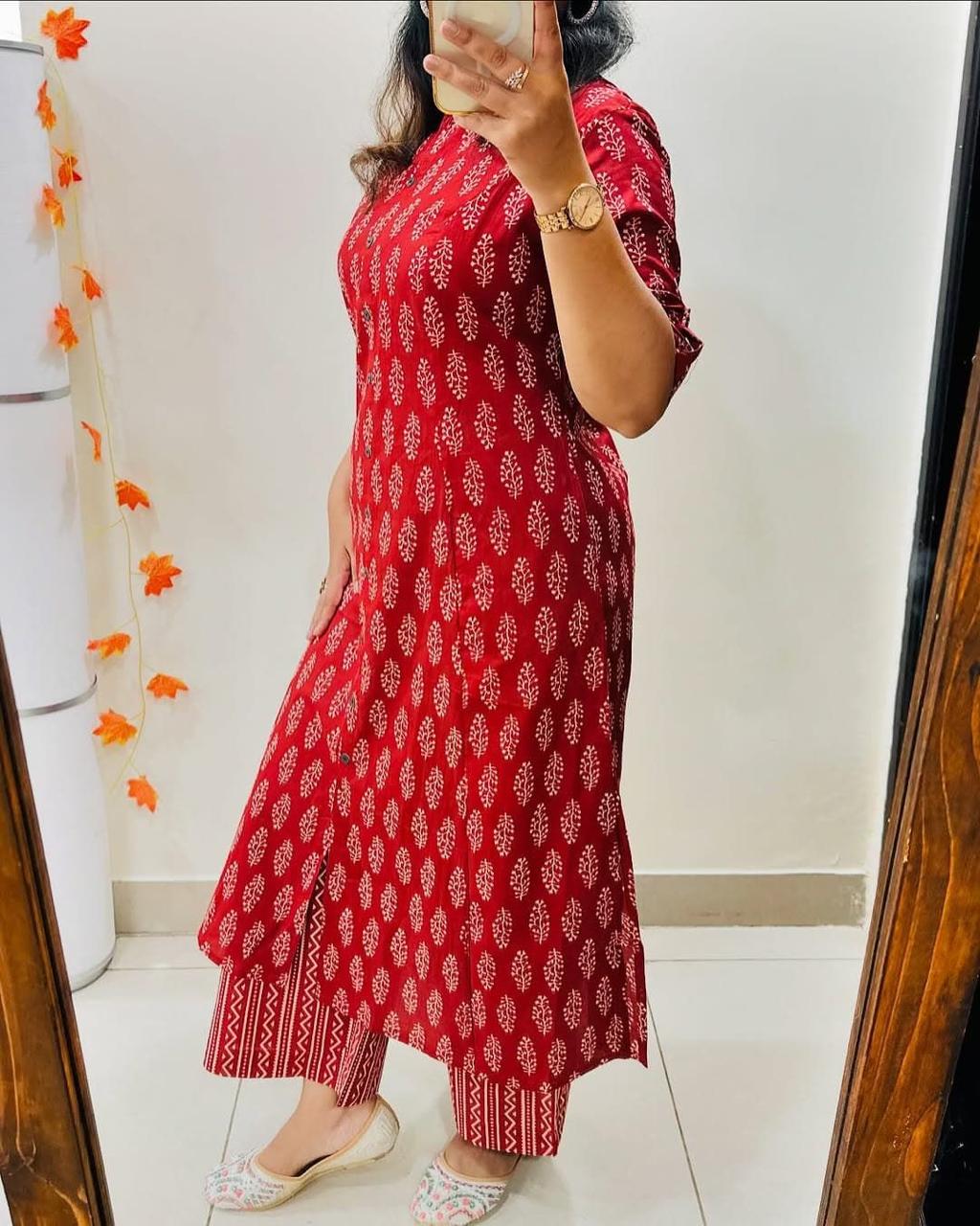Floral Fine cotton kurti Palazza set :3 piece suit(top,bottom&dupatta)