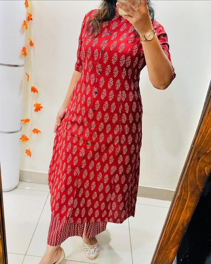 Floral Fine cotton kurti Palazza set :3 piece suit(top,bottom&dupatta)