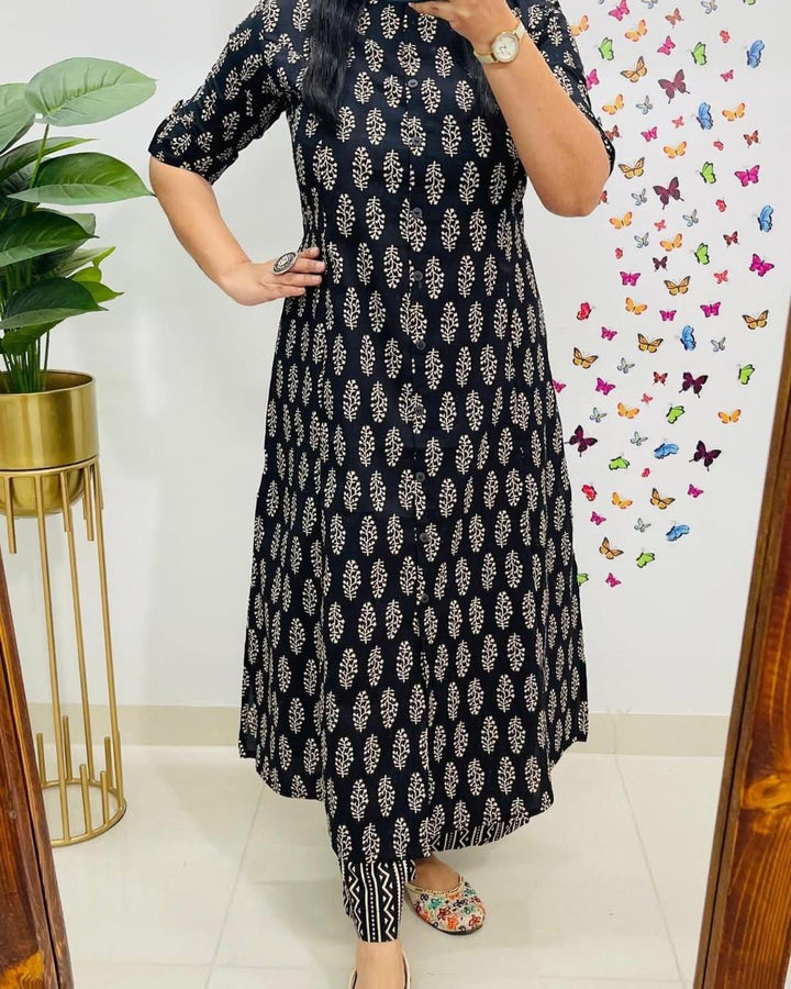 Floral Fine cotton kurti Palazza set :3 piece suit(top,bottom&dupatta)