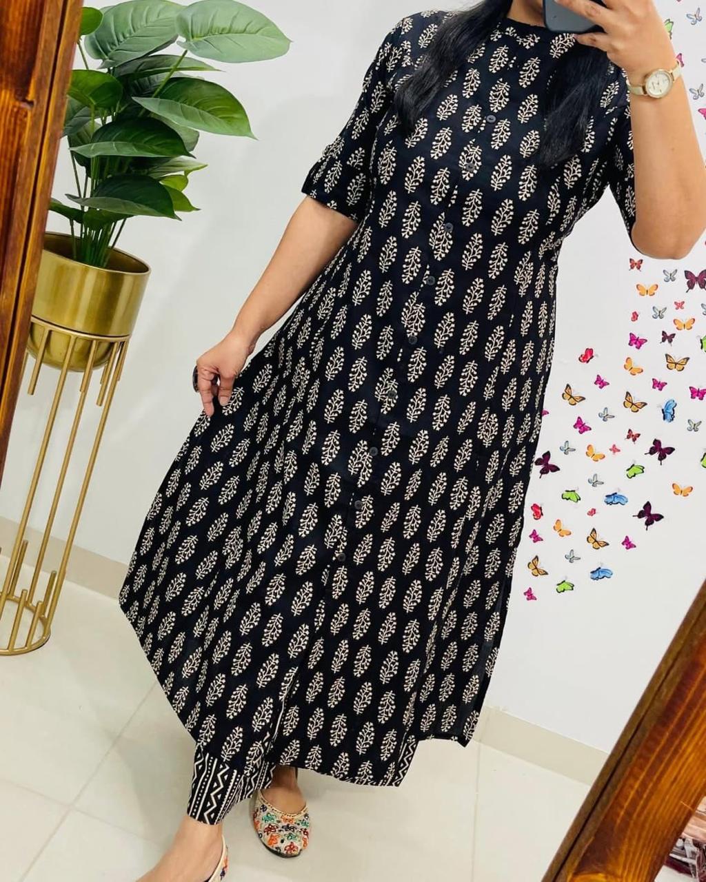 Floral Fine cotton kurti Palazza set :3 piece suit(top,bottom&dupatta)