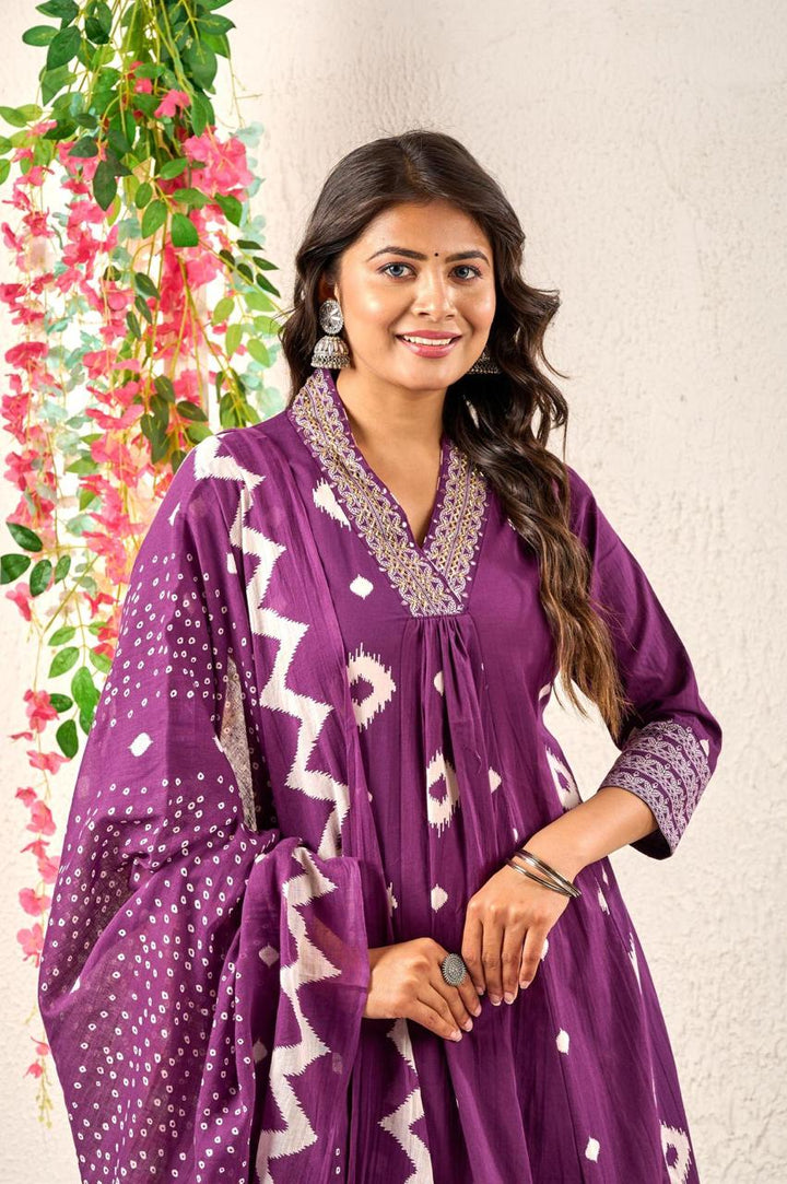 Premium Discharge Cotton 3-Piece Set with Handwork :3 piece suit(top,bottom&dupatta)