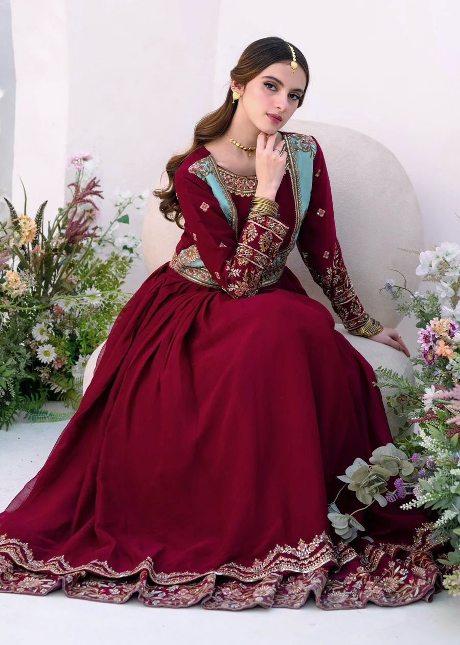 Elegant Embroidered Faux Georgette Gown with Dupatta Set