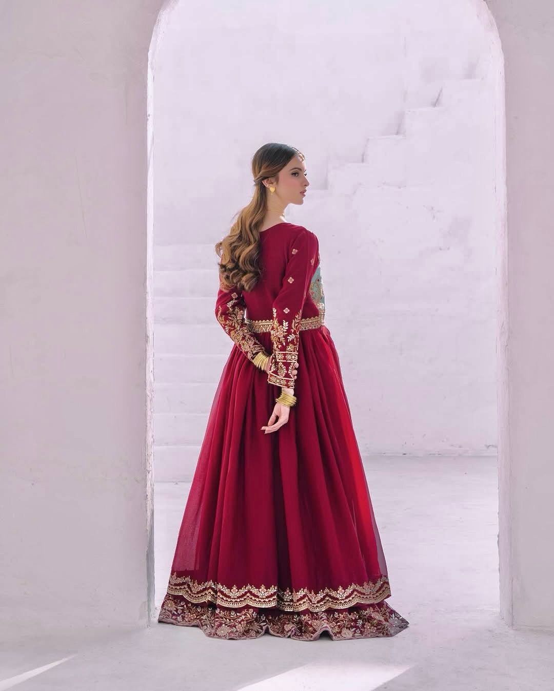 Elegant Embroidered Faux Georgette Gown with Dupatta Set