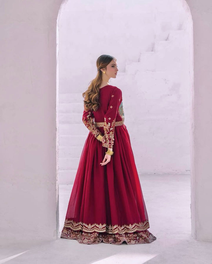 Elegant Embroidered Faux Georgette Gown with Dupatta Set