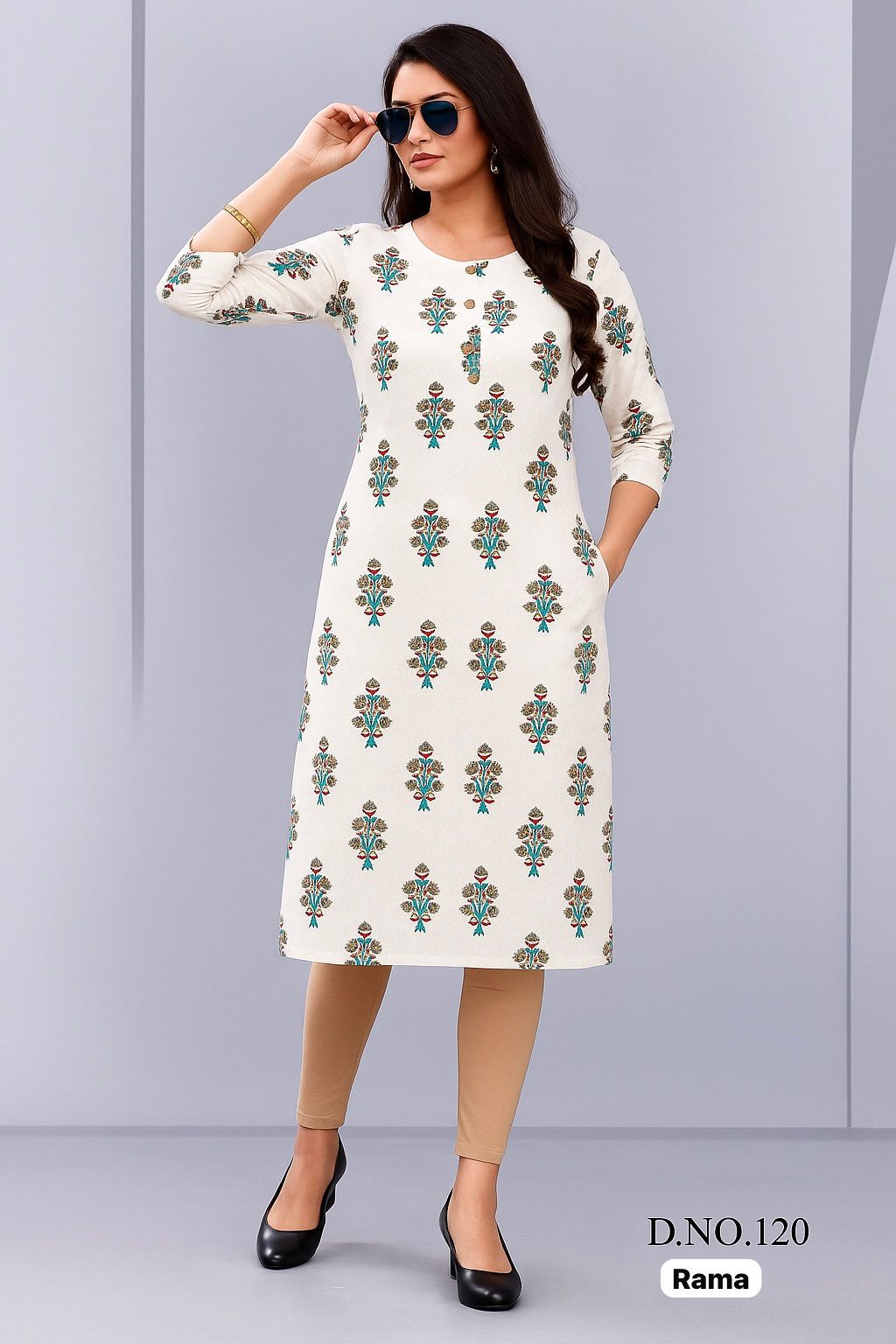 Rayon Straight Printed Kurti with One Side Pocket