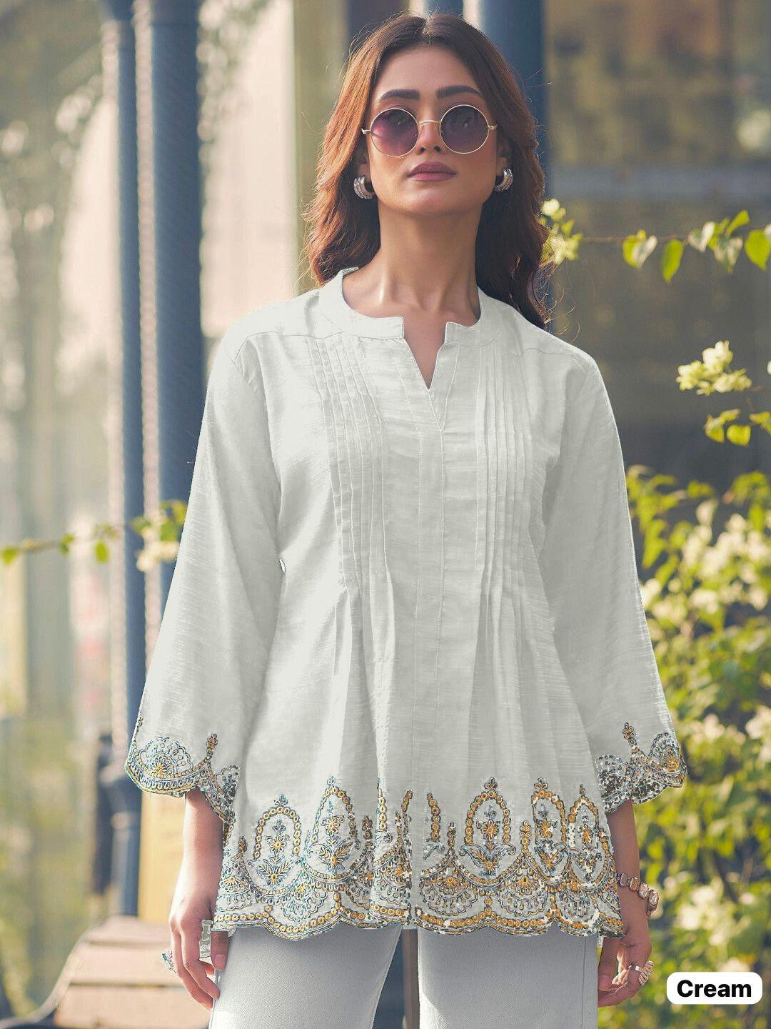 Trending Short-Length Heavy Rayon Slub with Embroidery Cut Work