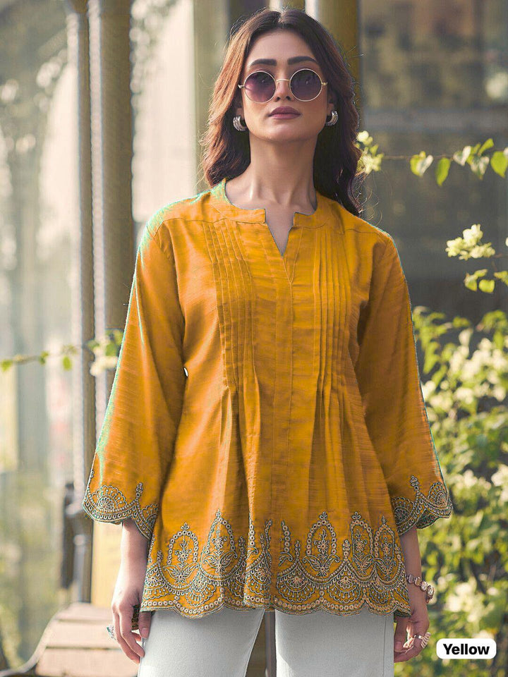 Trending Short-Length Heavy Rayon Slub with Embroidery Cut Work