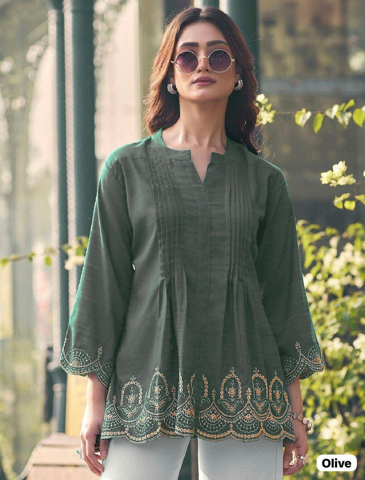 Trending Short-Length Heavy Rayon Slub with Embroidery Cut Work