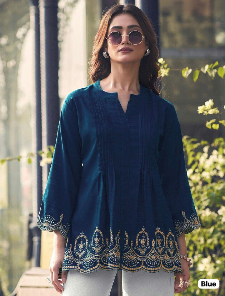 Trending Short-Length Heavy Rayon Slub with Embroidery Cut Work
