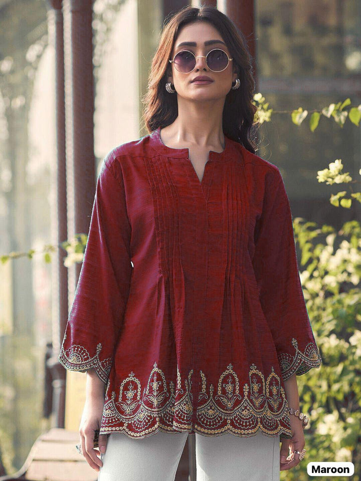 Trending Short-Length Heavy Rayon Slub with Embroidery Cut Work