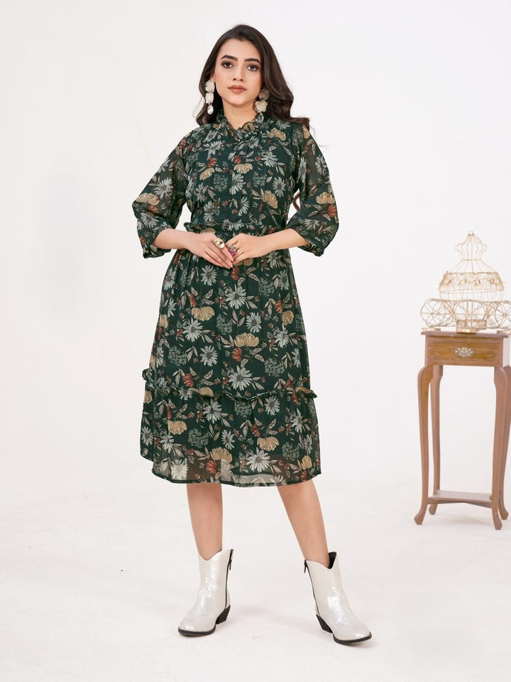 Heavy Georgette Printed Layered Midi Dress