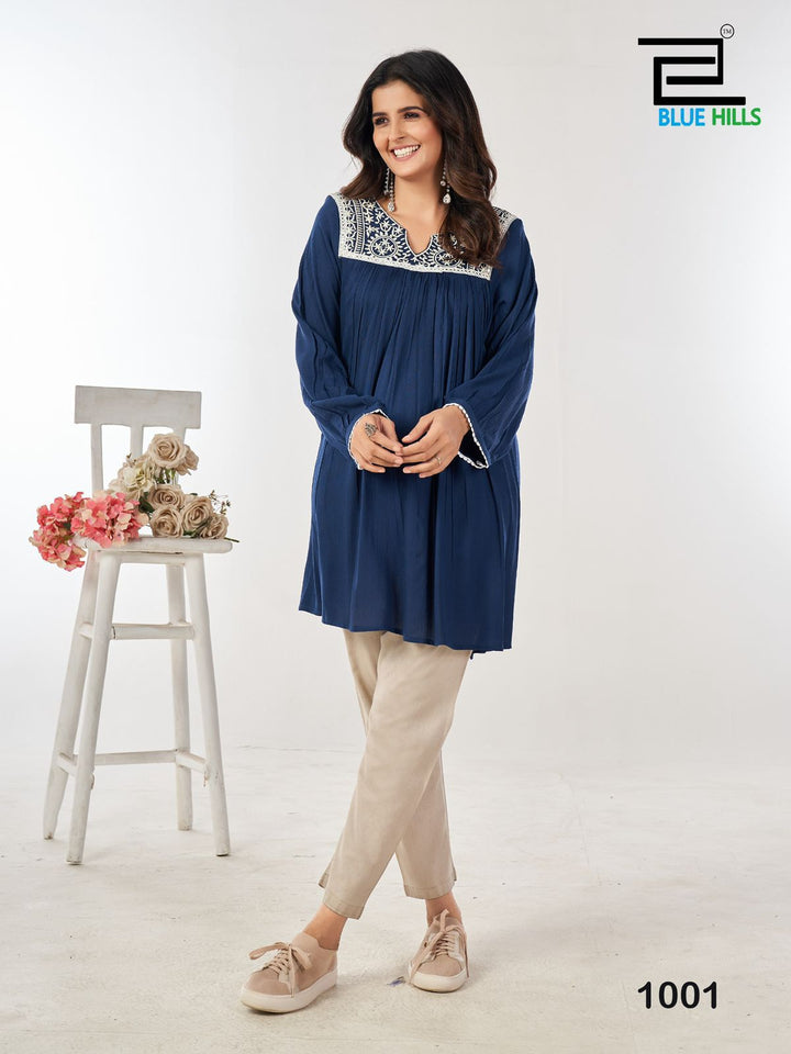 Kbs X Blue Hills Long Sleeves Stylish Tunic Embroidery On Neck