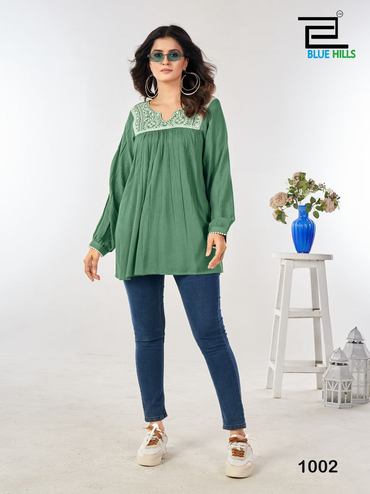 Kbs X Blue Hills Long Sleeves Stylish Tunic Embroidery On Neck