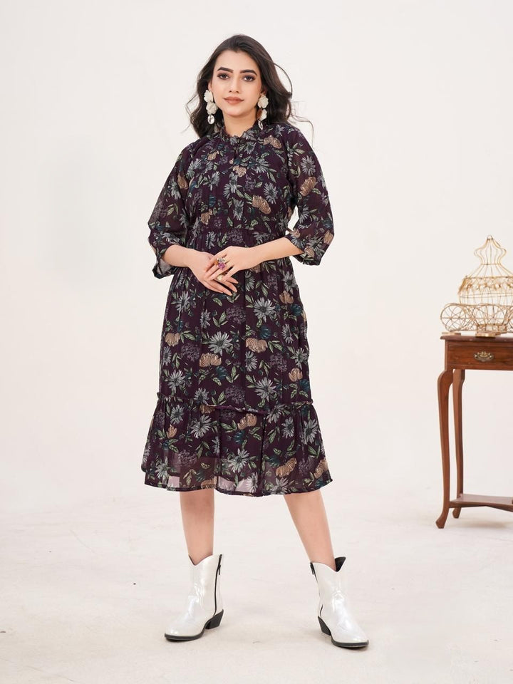 Heavy Georgette Printed Layered Midi Dress