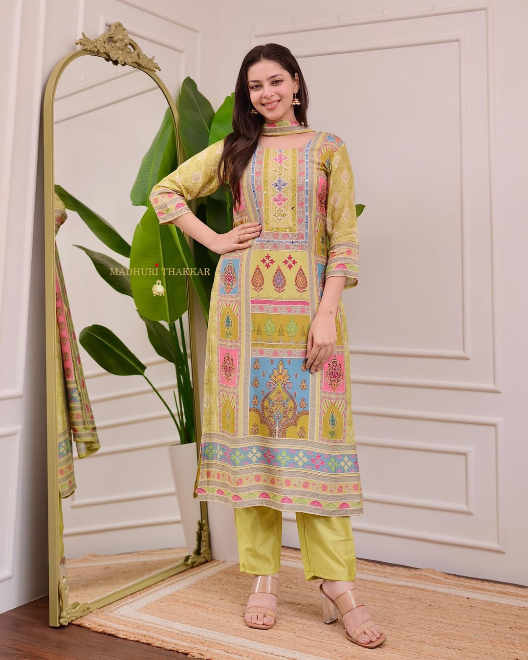 Exclusive Yellow Satin Kurti Pant With Dupatta