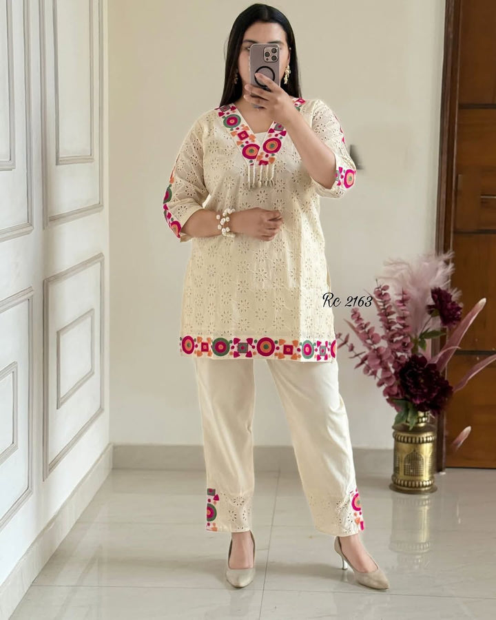 New White Premium Designer Co-ord Set