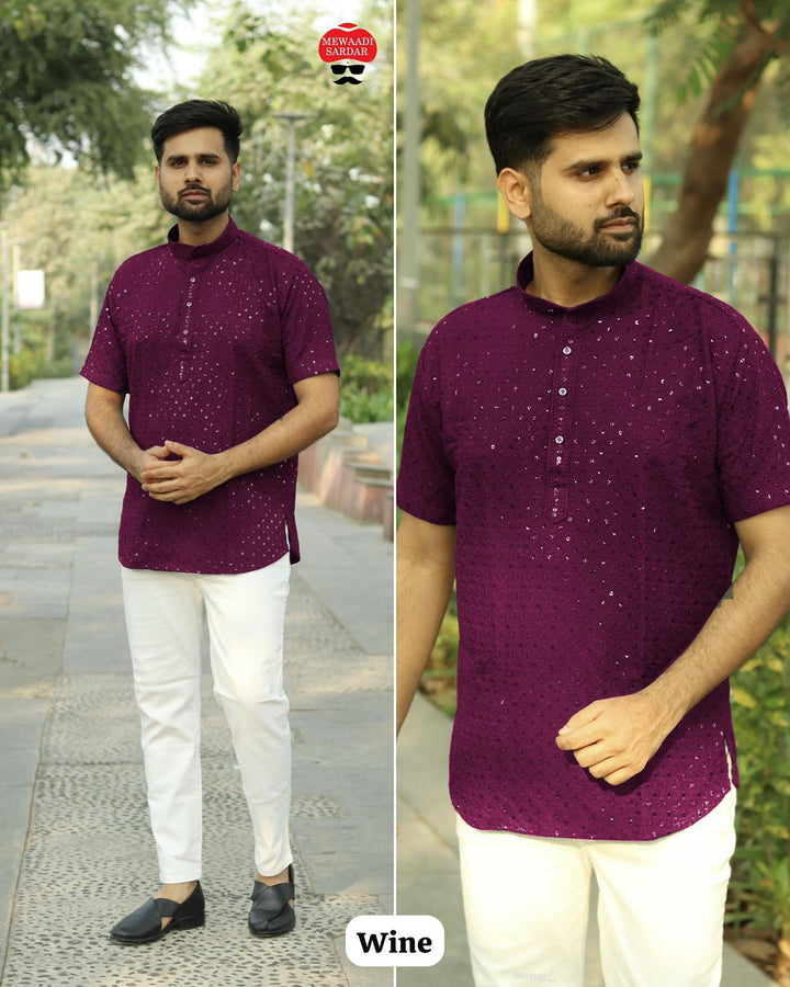 Stylish Short Kurta in Chikan Work Fabric