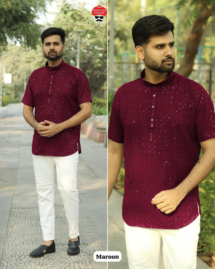 Stylish Short Kurta in Chikan Work Fabric