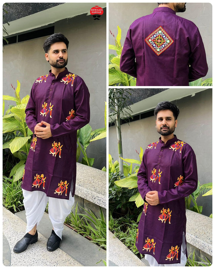 Exclusive Cotton Embroidered Kurta with Premium Silk Dhoti
