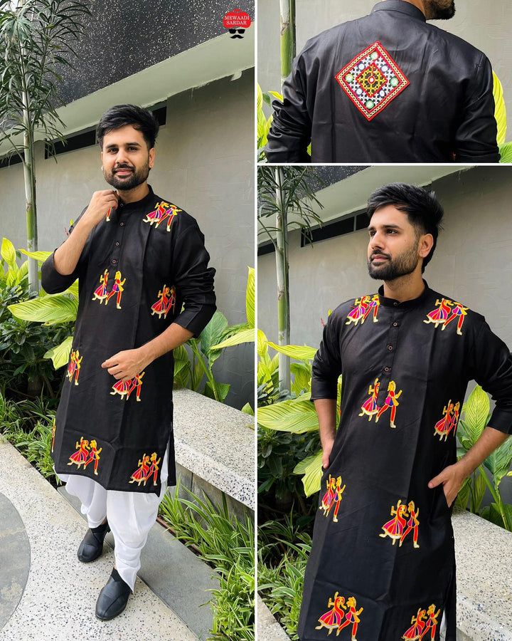 Exclusive Cotton Embroidered Kurta with Premium Silk Dhoti