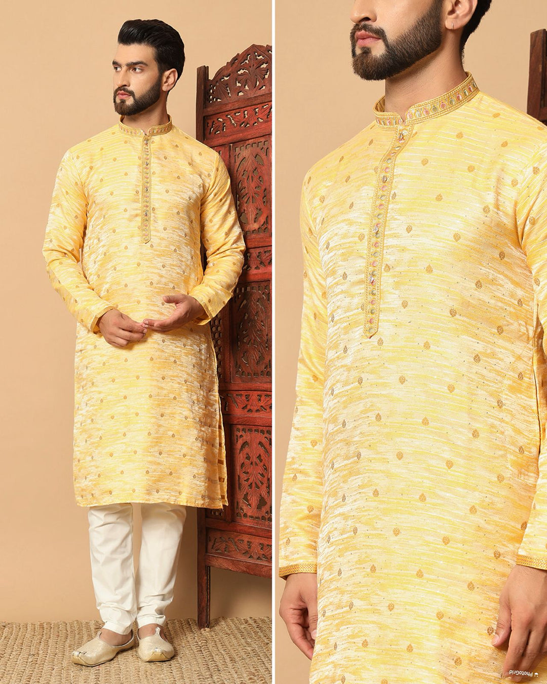 Elegant Jacquard Kurta with Sequins Work & Raymond Cotton Pyjama