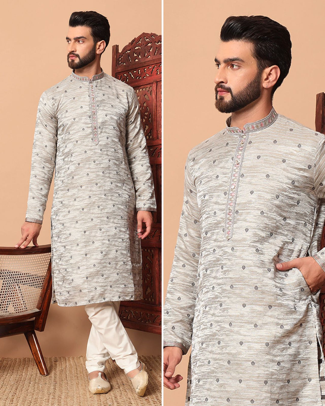 Elegant Jacquard Kurta with Sequins Work & Raymond Cotton Pyjama