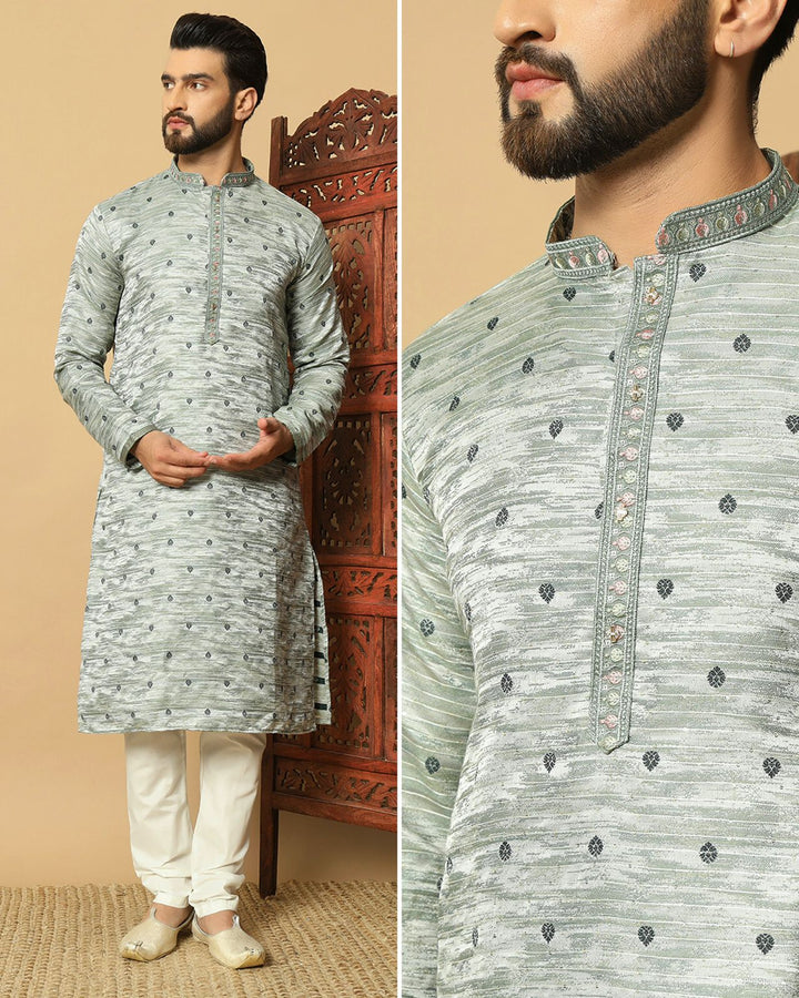 Elegant Jacquard Kurta with Sequins Work & Raymond Cotton Pyjama