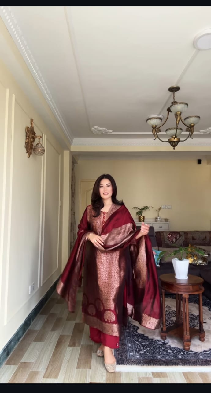 Maroon Pure Banarasi Suit Set