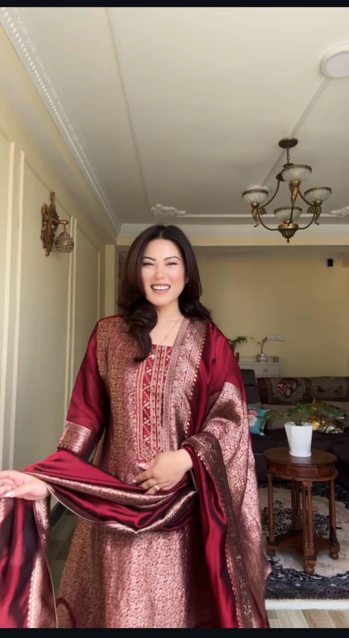 Maroon Pure Banarasi Suit Set