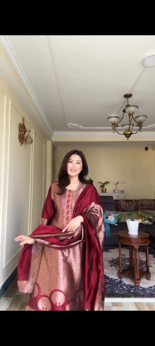 Maroon Pure Banarasi Suit Set