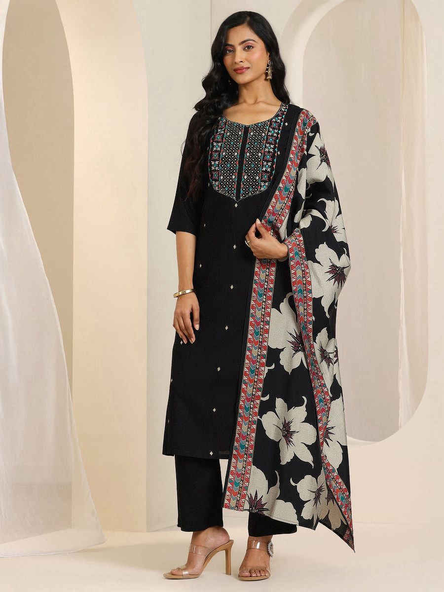 Royal Black Floral Printed Kurta Set