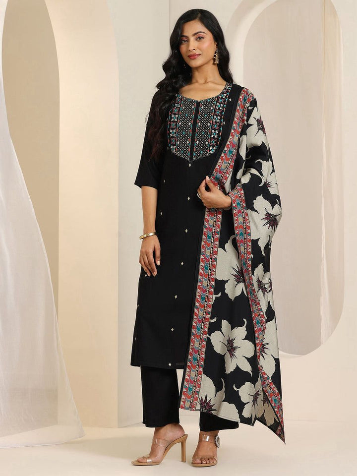 Royal Black Floral Printed Kurta Set