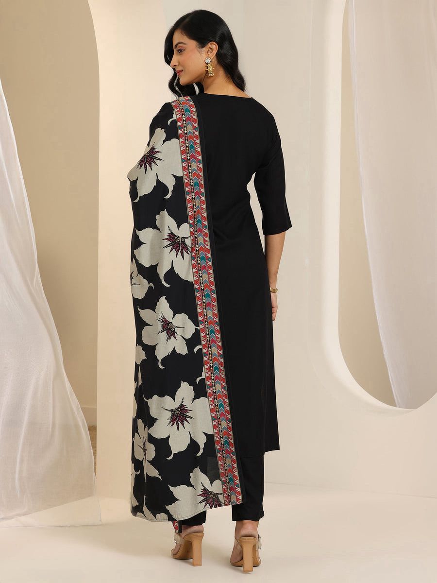 Royal Black Floral Printed Kurta Set