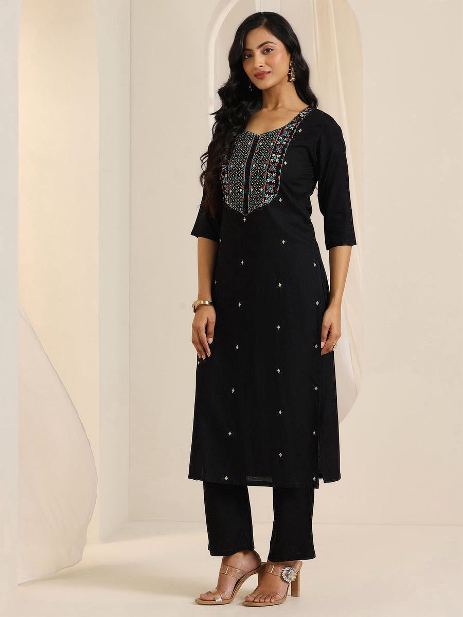 Royal Black Floral Printed Kurta Set