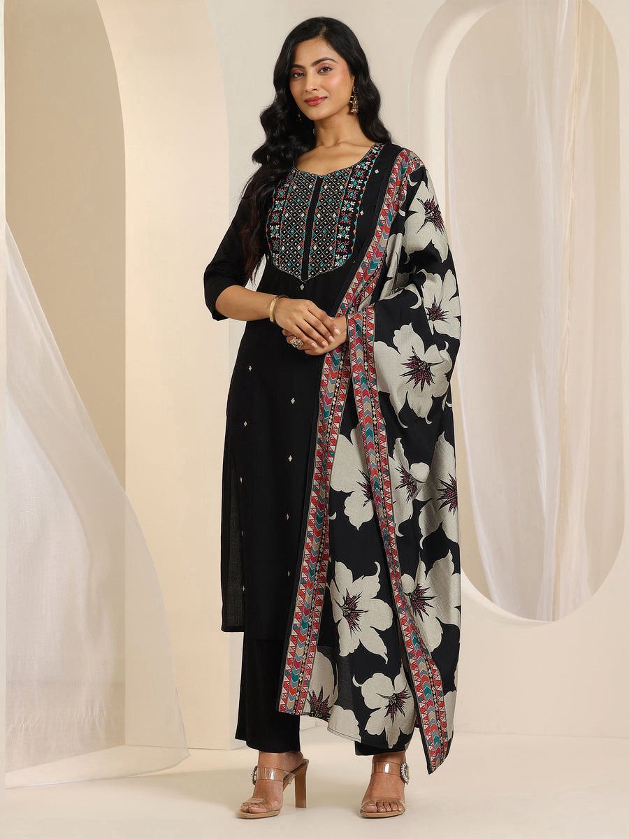 Royal Black Floral Printed Kurta Set