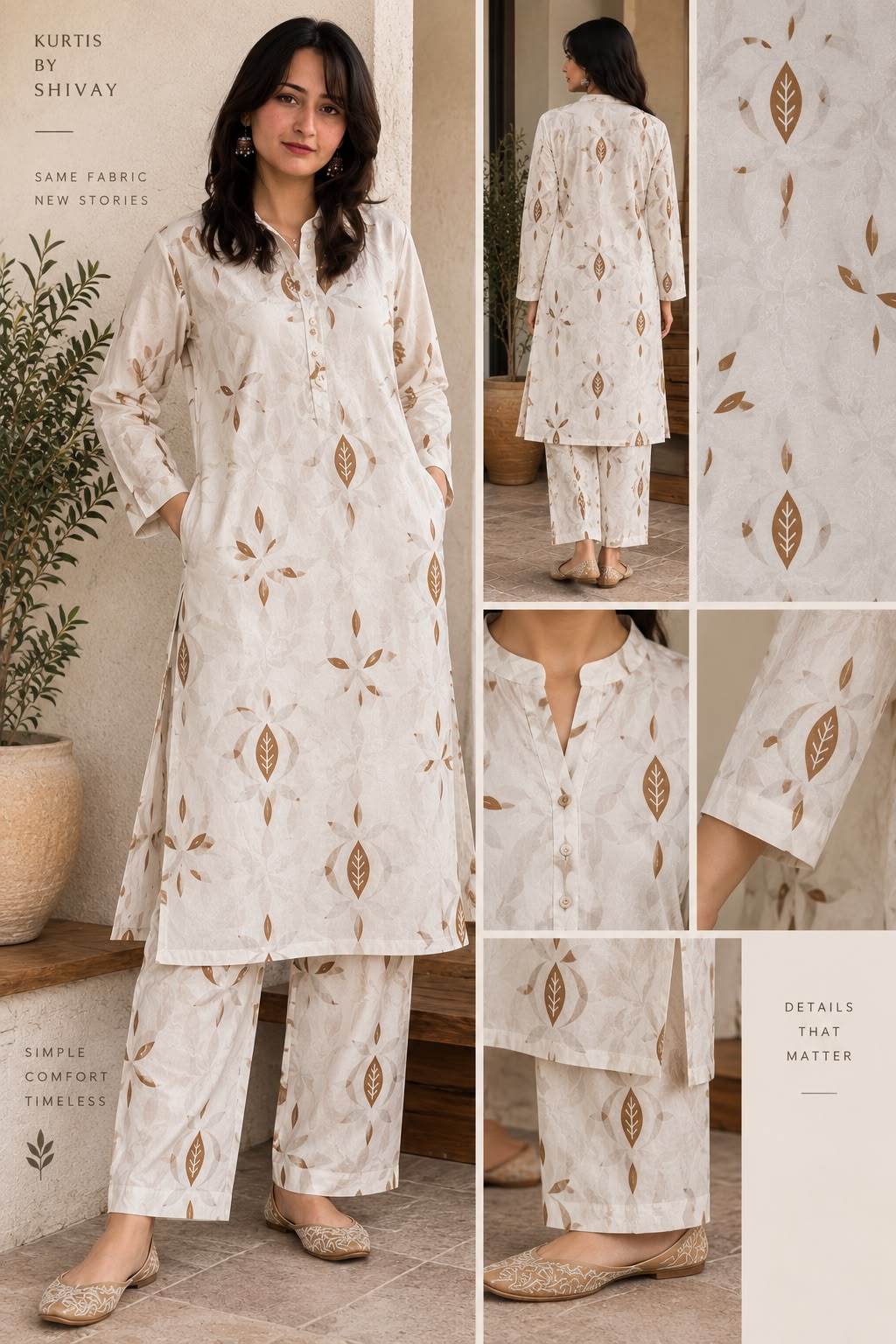 Pure Cotton Off-White Printed Co-Ord Set