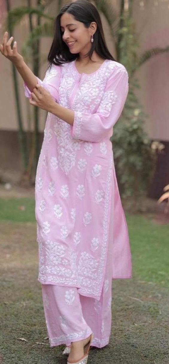 REYON COTTON KURTA SET WITH CHIKANKARI WORK