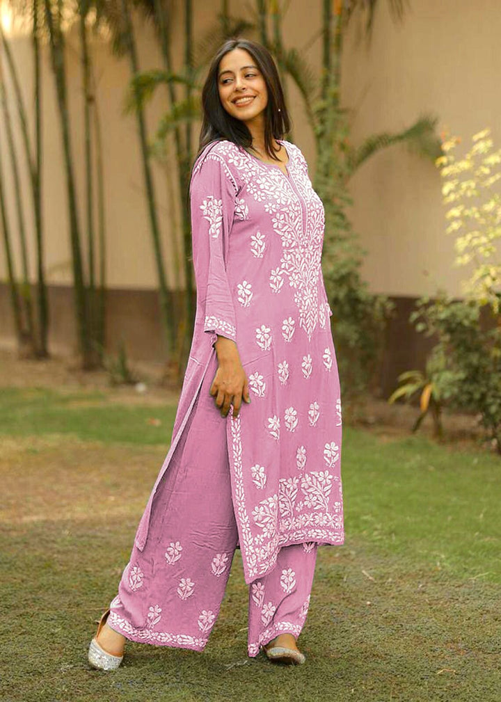 REYON COTTON KURTA SET WITH CHIKANKARI WORK