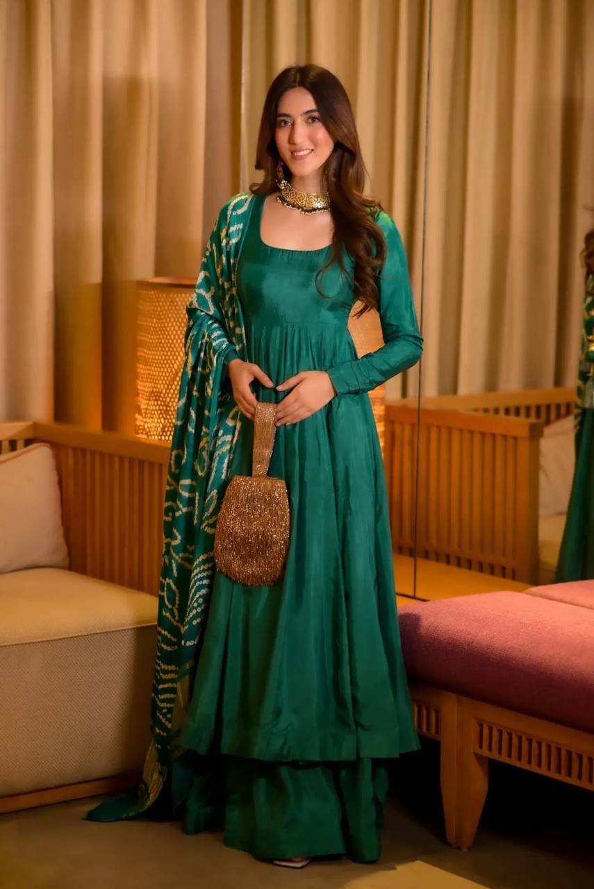 Liza Silk Anarkali With Digital Printed Dupatta :3 piece suit(top,bottom&dupatta)