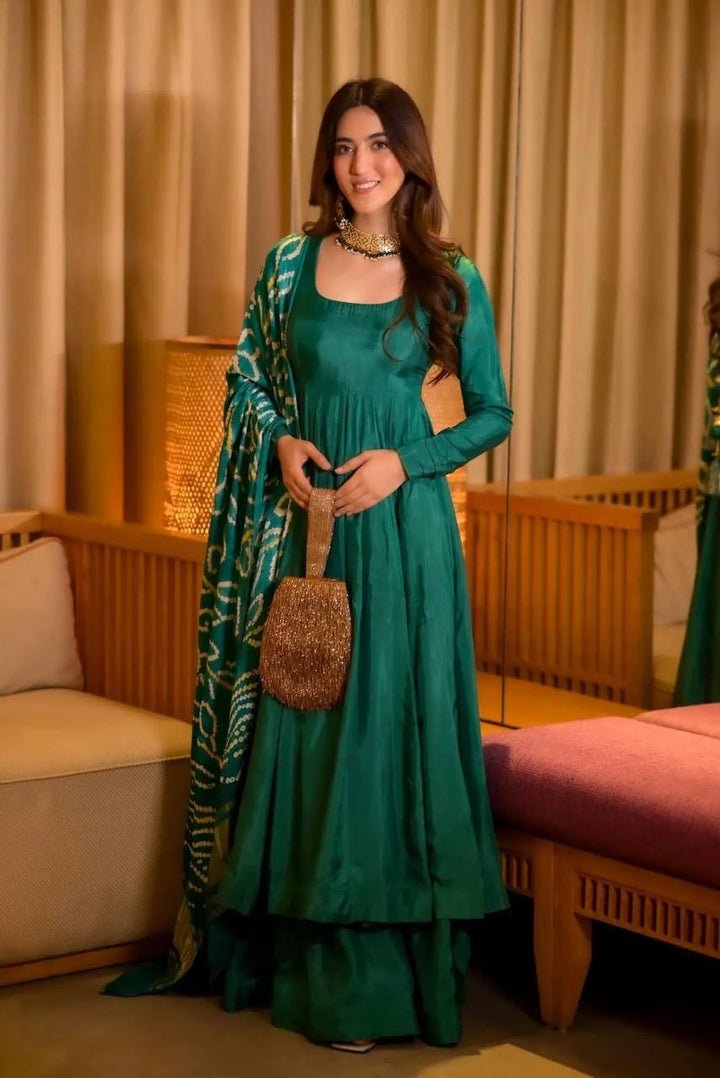 Liza Silk Anarkali With Digital Printed Dupatta :3 piece suit(top,bottom&dupatta)