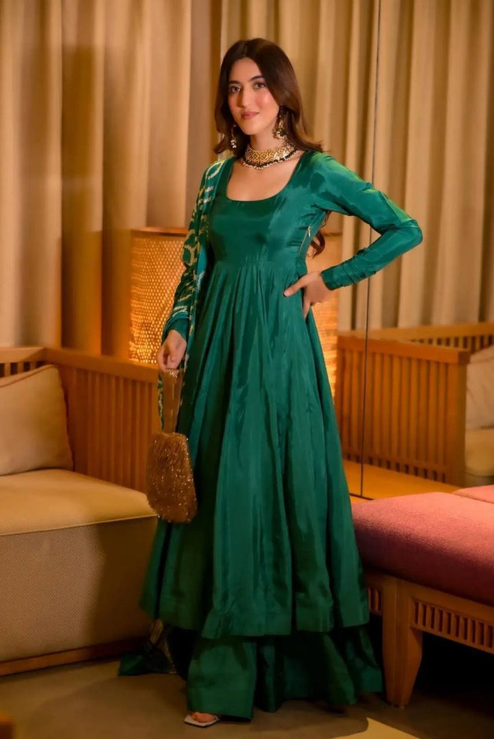 Liza Silk Anarkali With Digital Printed Dupatta :3 piece suit(top,bottom&dupatta)